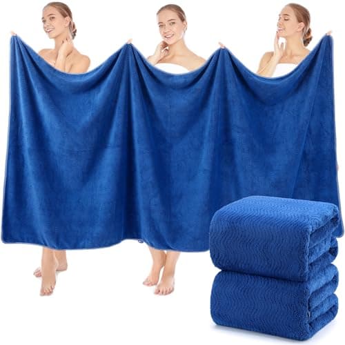SmoothNovelty 2 Pcs Oversized Bath Towels 40 x 80 Inch Extra Large Bath Sheets Microfiber Lightweight Quick Dry Jumbo Shower Towels for Adults Beach Gym Pool Spa Travel Navy Blue