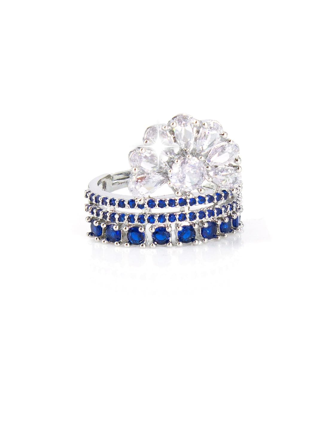 PRIVIU Rings For Women American Diamond Rhodium Plated Blue Adjustable Ring for Cocktail, Anniversary, Birthday for Women and Girls