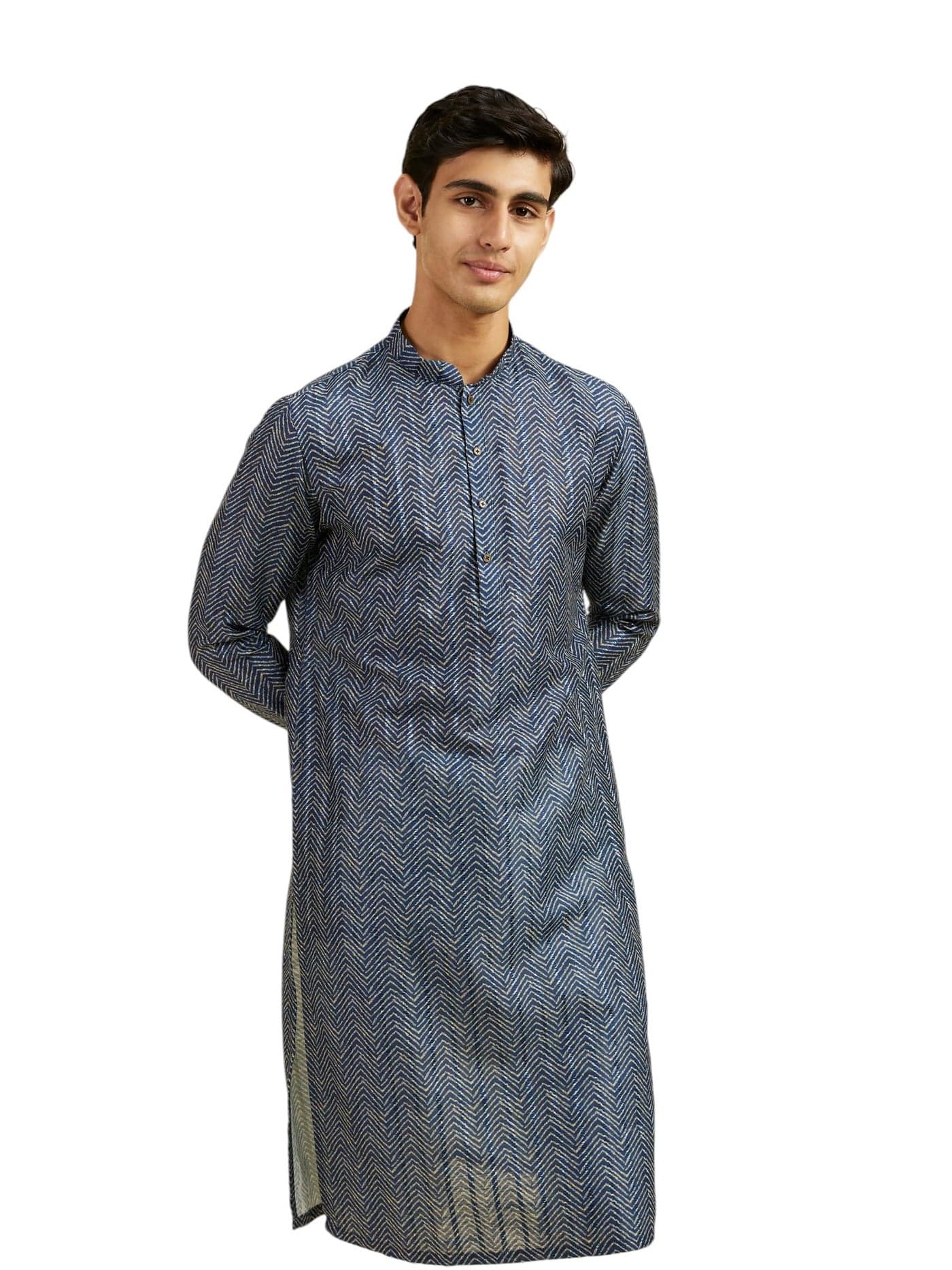 DIWAS BY MANYAVAR Men's Art Silk Printed Kurta (Blue,S)