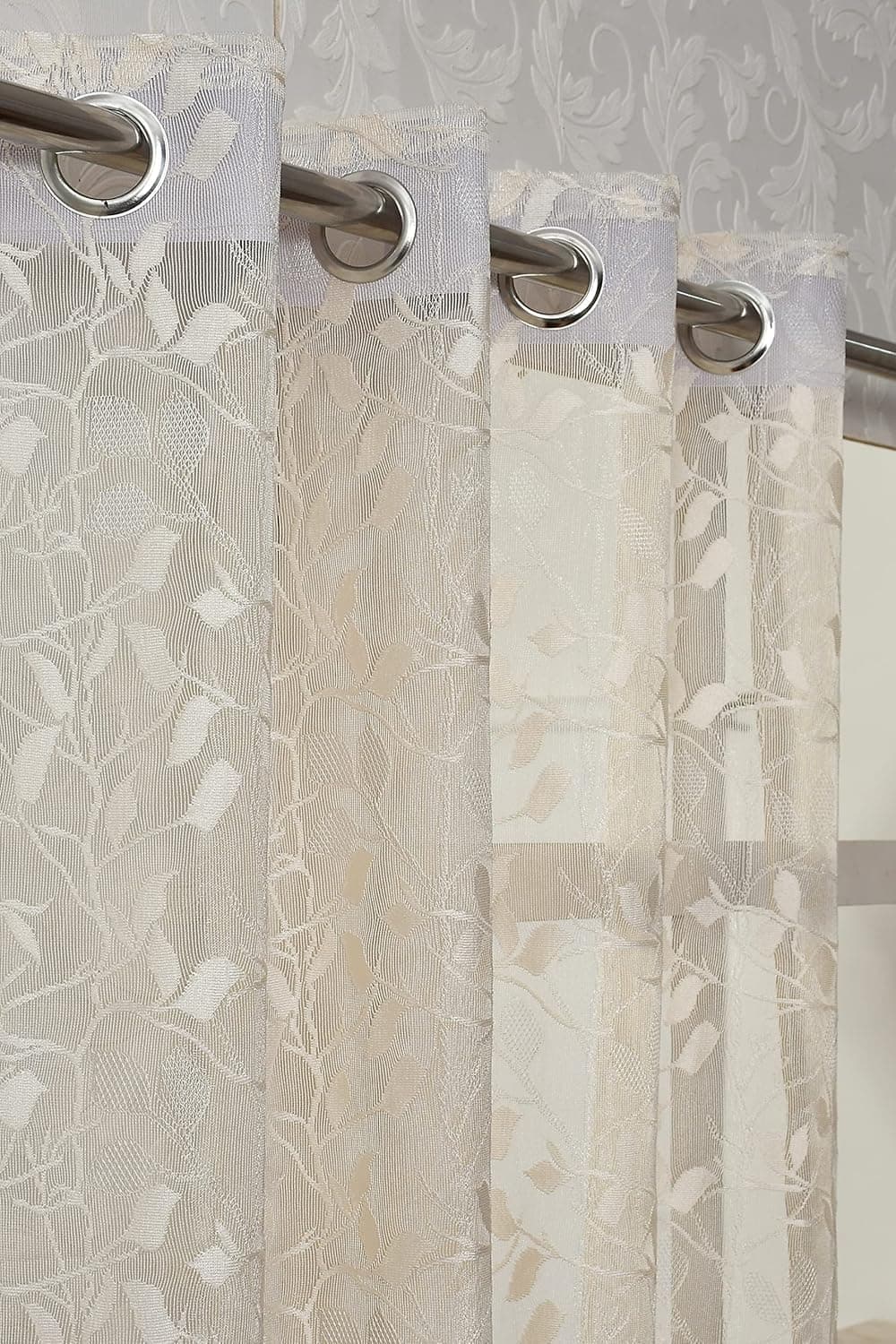 Galaxy Home Decor Premium Sheer Frill Embroidery Floral Transparent Net Curtains for Door 7 Feet 1 Piece Cream Cream Door 7 Feet 1Pc