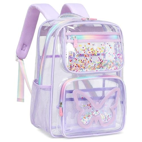 Clear Backpack for SchoolLarge Bookbag Heavy Duty See Through Butterfly Backpacks for Girls Stadium Approved Daypack Transparent Shoulder Bags for StudentsTeensWomenWorkTravelConcert Purple