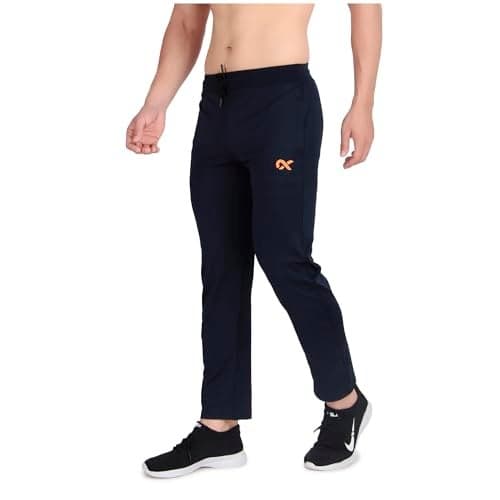 XJARVIS® Men’s Lycra Track Pants with Zipper Pockets | Super Stretch Mid Rise Regular Fit | Soft Comfortable Gym, Running & Casual Wear (Navy, 2XL)