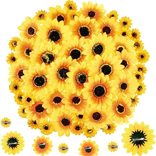 Hoteam Clip on Fake Sunflowers Artificial Sunflower Heads with Clips Faux Silk Sunflower Yellow Flowers Head for Christmas Tree Wedding Bouquets DIY Craft Decor37316 in 50 Pieces