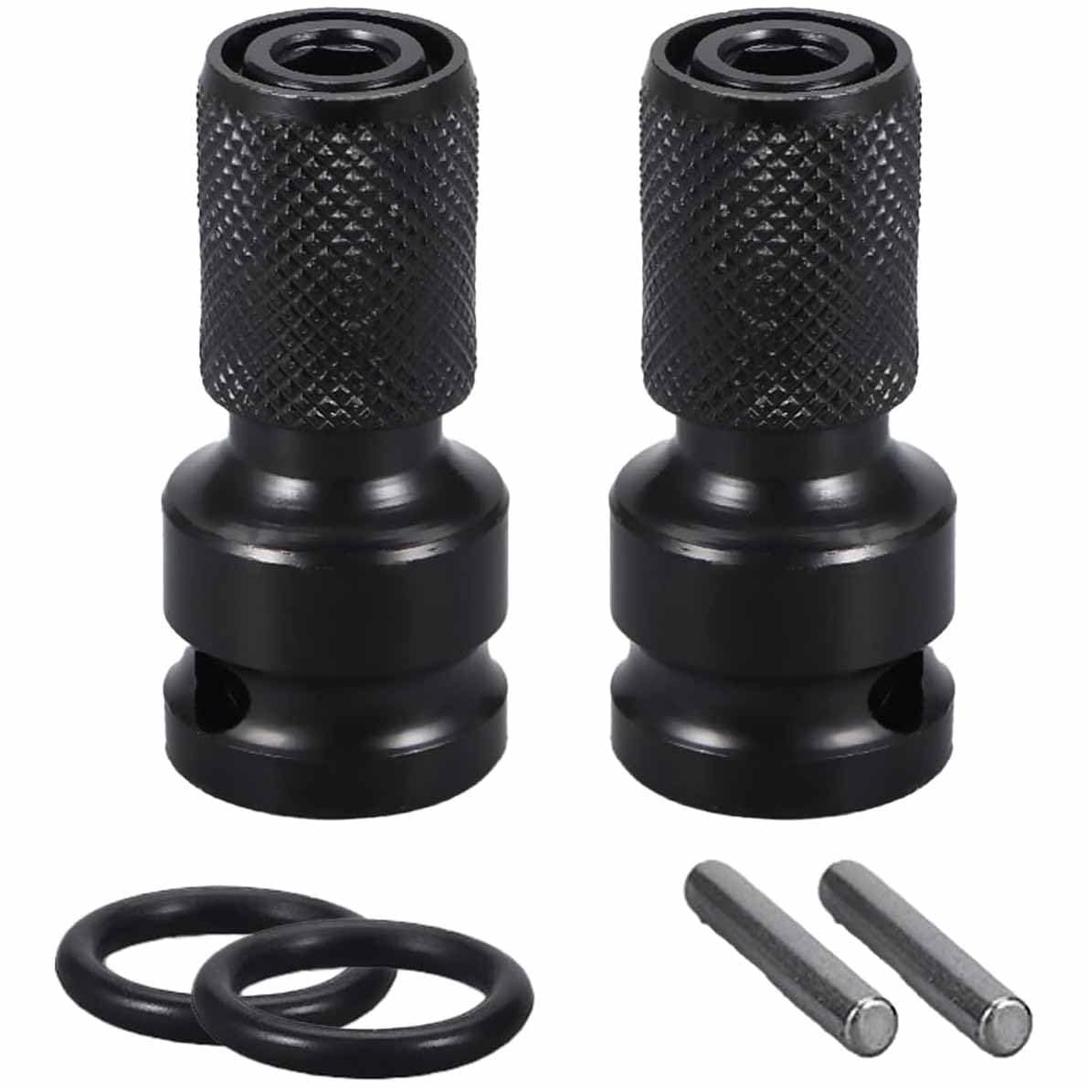 UPTODATETOOLS 2PCS 12 to 14 Impact Adapter Square Drive to Hex Socket Converter Chuck Wrench Drill Ratchet Adapter for Impact Air and Electric Wrench Attachment 12 Inch to 14 Inch Impact Adapters