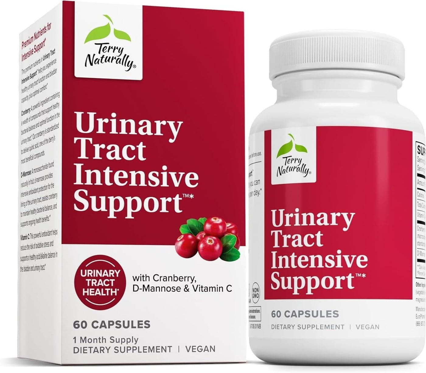 Terry Naturally Urinary Tract Intensive Support Supplement with Cranberry for Bladder Health Support Kidney Health Supplement with DMannose Vitamin C 60 Capsules 30 Servings