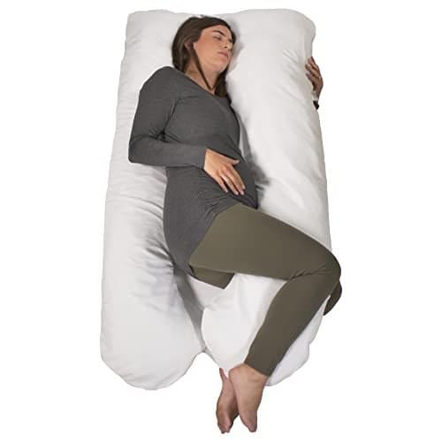 Contours Soulmate Cooling Pregnancy Body Pillow for Adults with Moisture Wicking U-Shaped Design for Side Sleeping, Maternity and Breastfeeding Support, Lounger for Back, Hip, Leg & Belly Pain - White