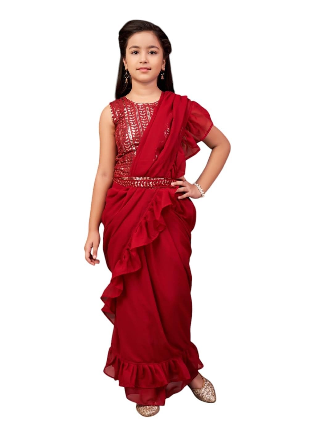 Aarika Girls Ethnic Wear Maroon Colour Sequin Embroidery Georgette Lehenga Choli Set With Attached Dupatta-4-9 Years (LCH-SHM-5015)
