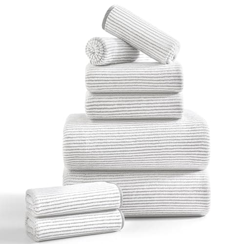 8Piece Premium Towel Set for Bathroom2 Oversized Large Bath Sheet2 Hand Towels4 WashclothsSoft Cozy Highly Absorbent Fast Dry Microfiber Shower Towel Set for Hotel Bathroom EssentialsBeige White