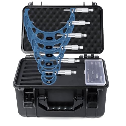 HDLNKAK 0-6 inch Outer Diameter Micrometer Set, 6-Piece high-Precision Micrometer Tool Set, Equipped with 0.0001 inch Scale and Tungsten Carbide tip, Comes with a Sturdy Portable Carrying case.