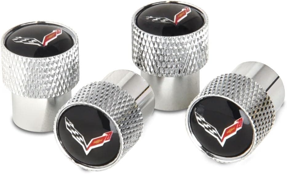 West Coast Corvette/Camaro C7 Crossed Flags Logo Aluminum Valve Stem Caps - Set of 4
