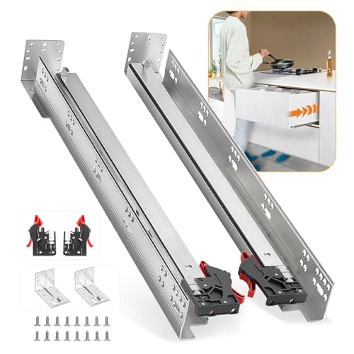 BAIDICE Soft Close Bottom Mount Drawer Slides 21 Inch Rails with Rear mounting Bracket Locking Devices Screws for Face Frame Or Frameless Application(21 inch,1 Pair)