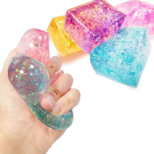 4pcs Glitter Ice Cubes Colorful Sensory Fidget Toys for Adults Kids Fun Squeeze Ball for Stress Relief Holiday and Birthday Gifts Perfect Party Toy Gift Easter Basket Gift