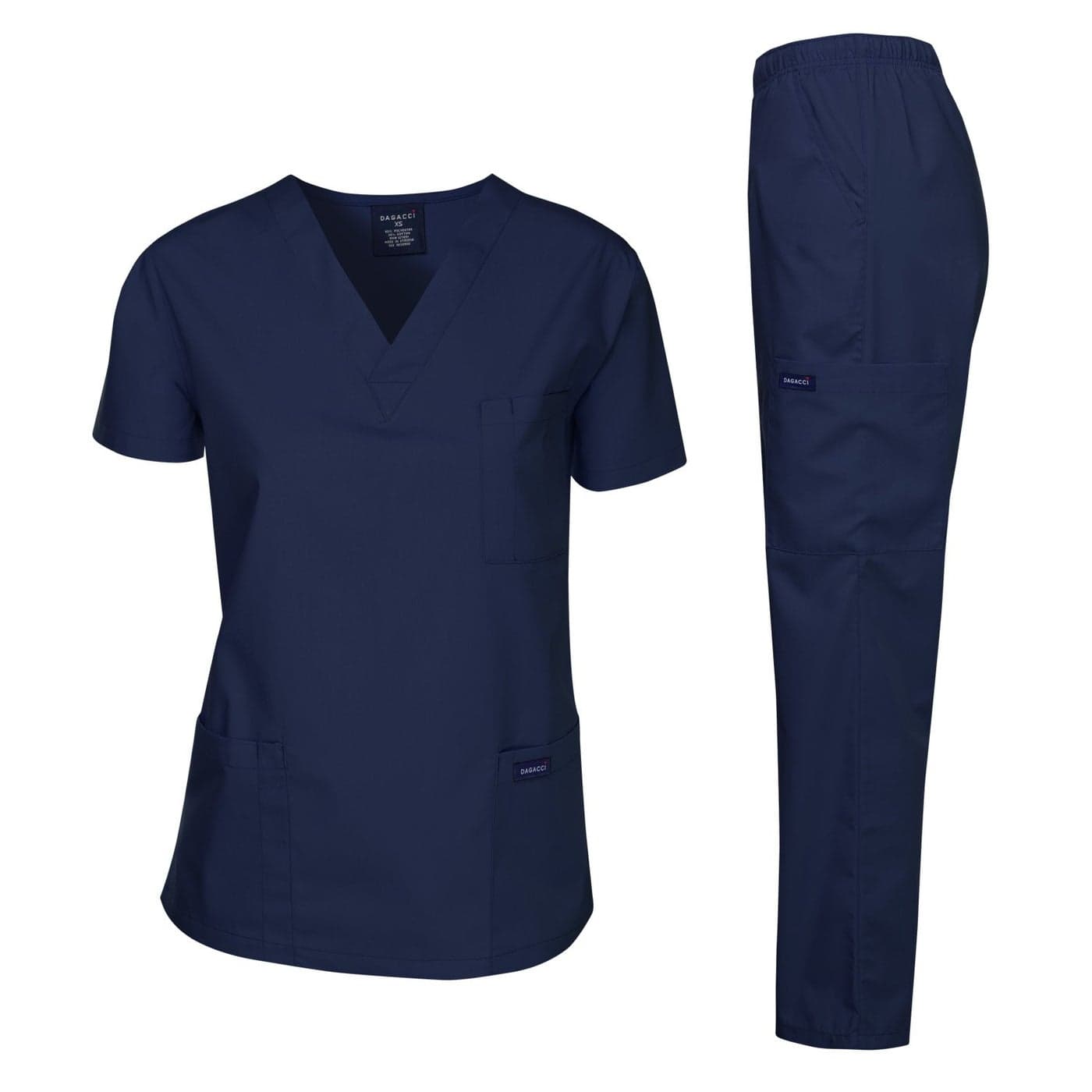 Dagacci Medical Uniform Womens and Mens Scrub Set Unisex Medical Scrub Shirt Top and Pant, Navy, Small, Short Sleeve