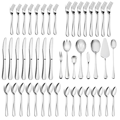 HaWare 68 Pieces Silverware Set with Serving Set, Stainless Steel Modern Flatware Eating Utensils Set, Includes Forks/Spoons/Dinner Knives, Service for 12, Mirror Polished, Dishwasher Safe