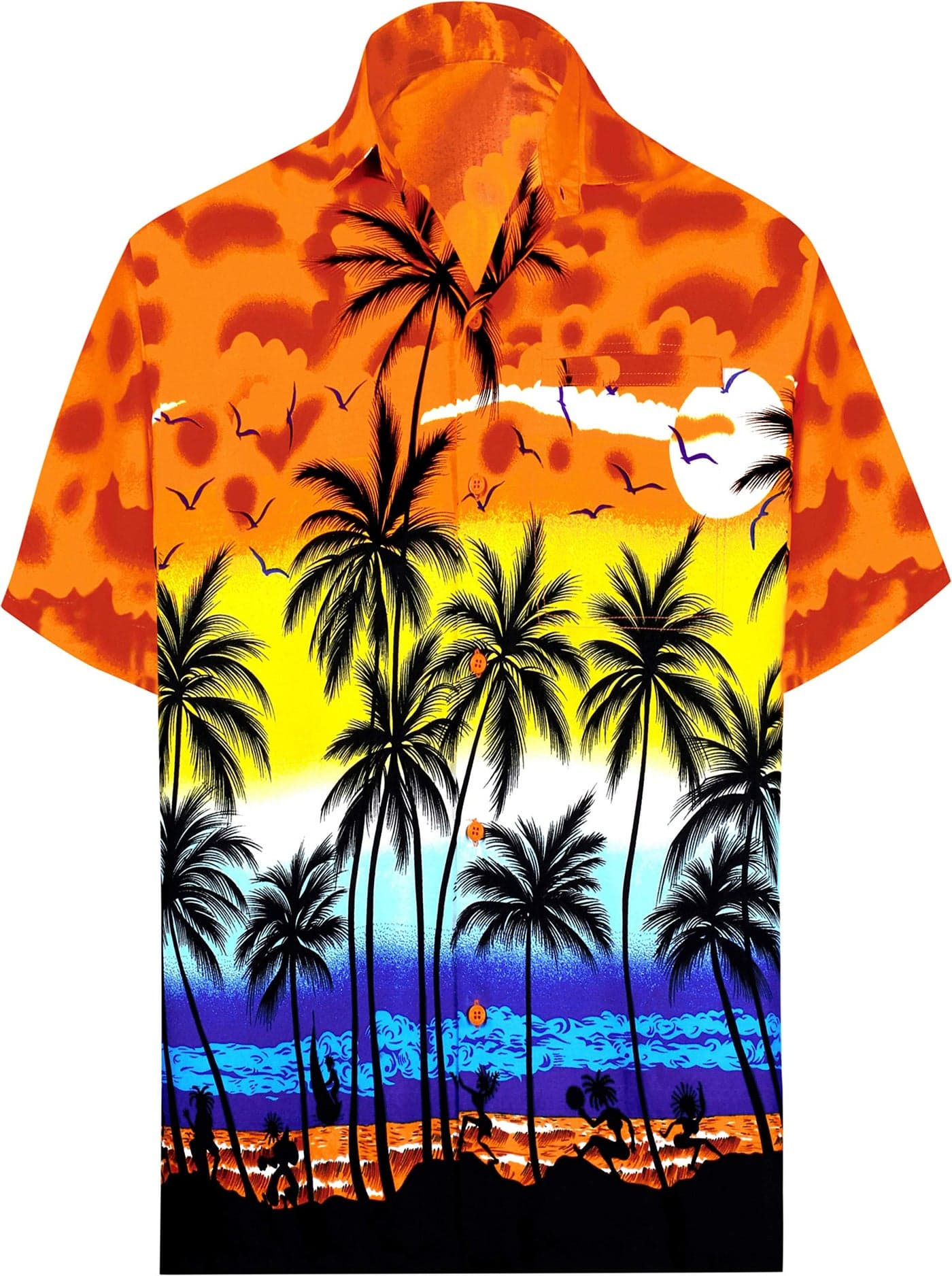 LA LEELA Men's Hawaiian Shirts Short Sleeve Button Down Shirt Mens Casual Shirts Vacation Tropical Beach Shirts for Men Funny XL Island View Orange