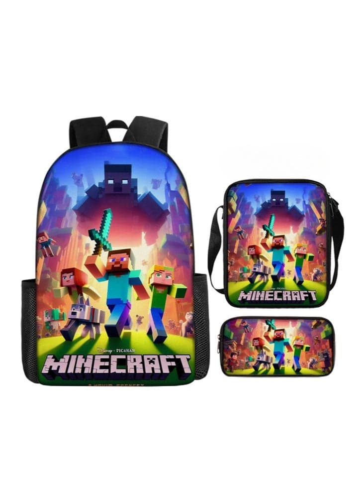 The new Minecraft backpack, pencil case, satchel, three-piece suit, men's and women's leisure sports travel backpack, student school backpack