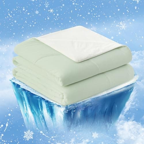 Cozy Bliss Cooling Comforter King Size, Cooling Blankets for Hot Sleepers and Night Sweats, Light Mint Green Cream Summer Comforter for King Size Bed, Breathable Soft Lightweight Silk Smooth
