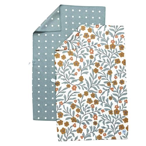 Desert Aqua 2 Pack || Double Sided|| Not Your Ordinary Kitchen Towels || Dish Towels || Quick Dry || Waffle Weave Microfiber || Designer Prints || Highly Absorbent || Hanging Hook (Green)