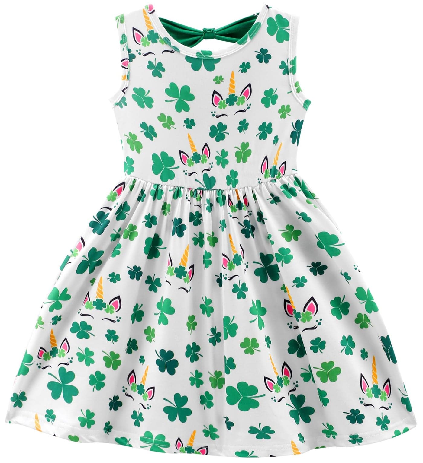 Girls St Patrick‘s Day Dress Clover Swing Dresses Toddler Summer Clothes Kids Shamrock Print Sleeveless Green Irish Party Outfit 5-6T/1817