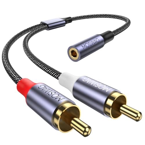 MOSWAG 35mm to RCA Cable25CM 35mm Female to 2RCA Male Stereo Audio Cable GoldPlated for TVSmartphonesMP3TabletsSpeakersHome Theater