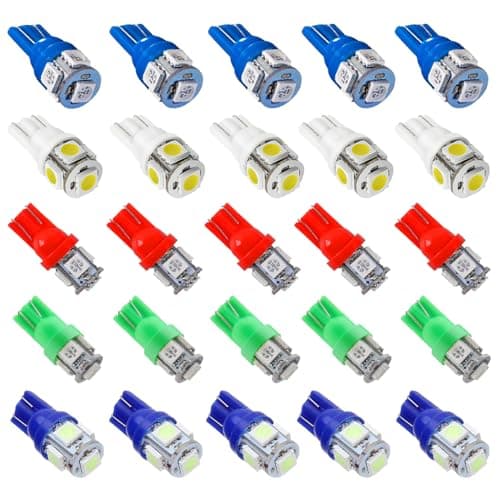 BlyilyB Mix color Replacement Stock 194 T10 168 2825 W5W 175 158 W5W Bulb 5050 5 SMD LED Light 12V Car Interior Lighting For Map Dome Lamp Courtesy Trunk License Plate Dashboard Parking Lights
