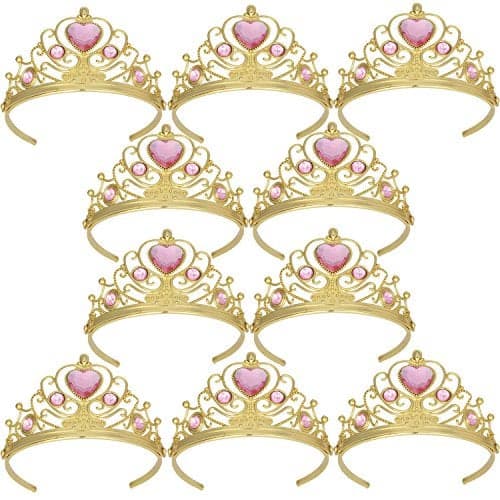 Princess Dress Up Crowns for Little Girls Gold Plastic Tiaras Crown Set Party Favors Pink Tiaras and Crowns for Costume Accessories 10 Pack