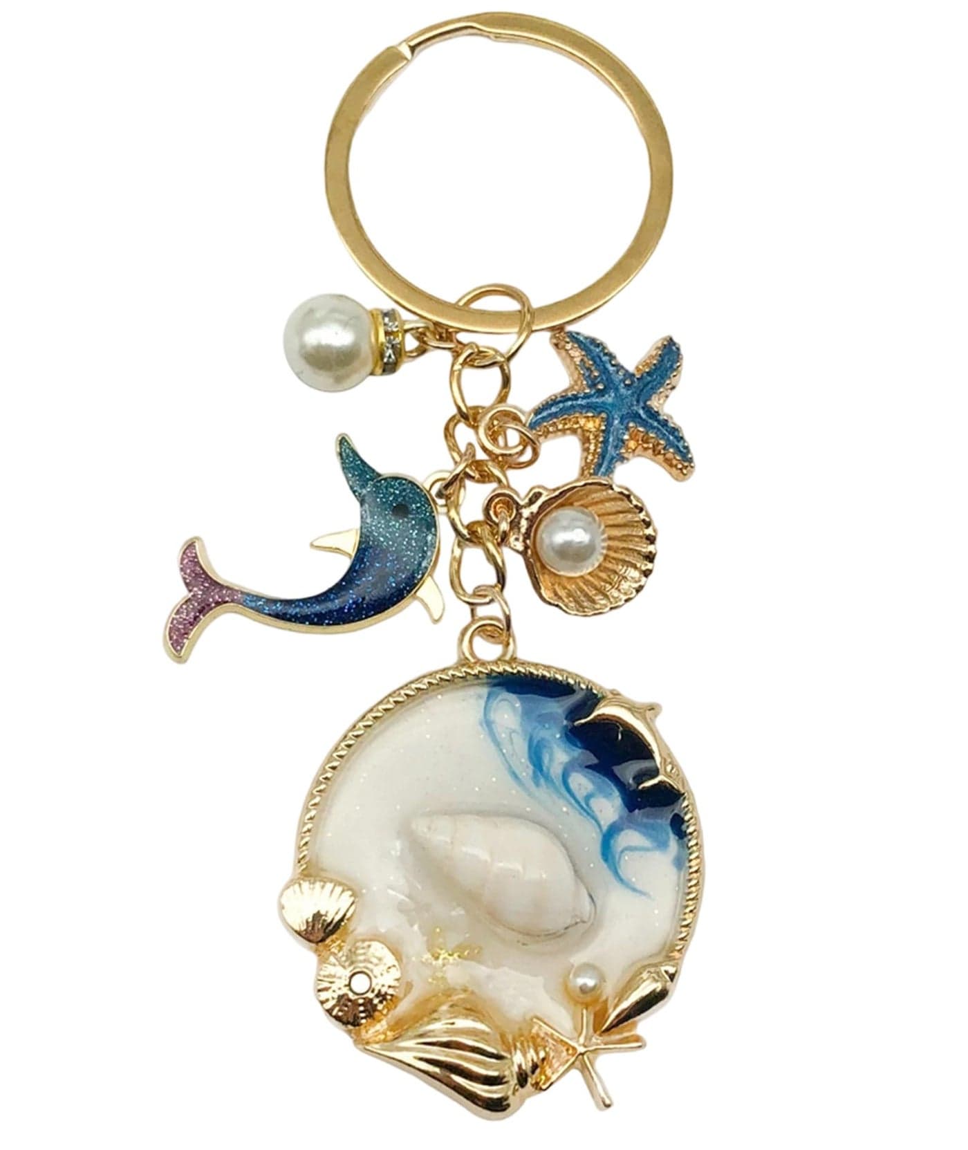 1Pc Keychains Aesthetic, Cute Bag Charms Phone Charms for Girls, Sea Star Shell Dolphin Keychain, Fashion Mobile Charms for Women, Durable Zinc Alloy Phone Accessories for Girls