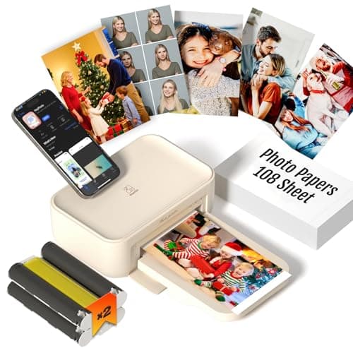 iDPRT 4x6 Photo Printer CP4100 Instant Photo Printer for iPhone Android with 108 Sheets 2 Cartridges Wireless Portable Picture Printer 300DPi Thermal Dye Sublimation Beige