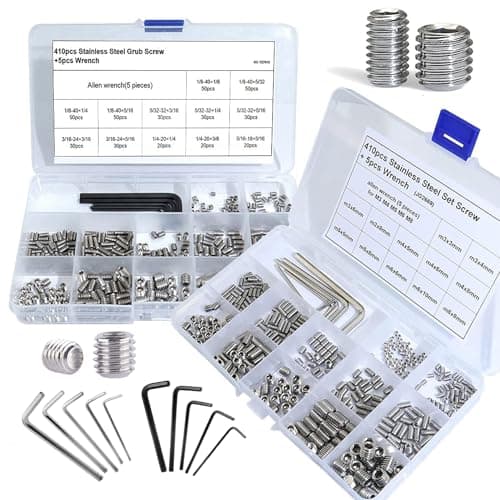 EilxMag 830pcs Set Screw Assortment Kit Standard SAE Metric Allen Head Socket Hex Grub Set Screws Stainless Steel Set Screws for Bathroom Fixtures Door Handles M3M8 1840 to 51618