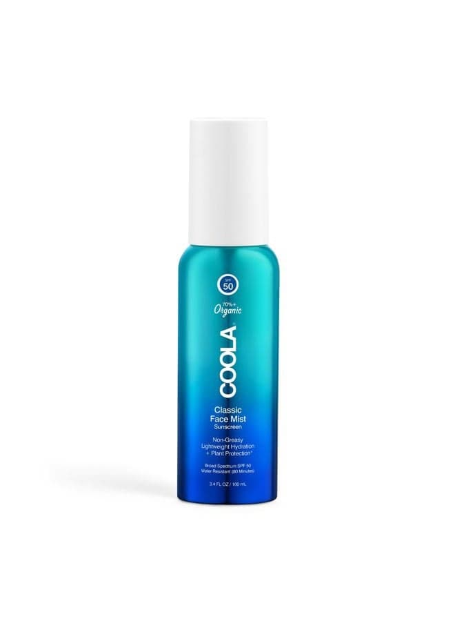Organic Sunscreen SPF 50 Sunblock Face Mist, Dermatologist Tested Skin Care for Daily Protection, Vegan and Gluten Free, Natural Fragrance, 3.4 Fl Oz