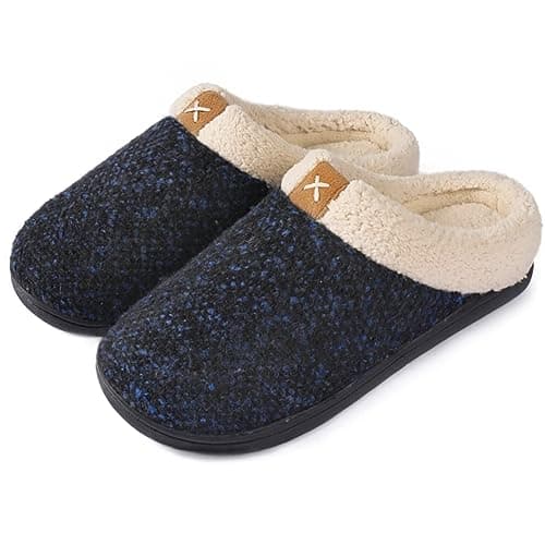 ULTRAIDEAS Mens Warm Fuzzy Slip On Slippers Sherpa Lined House Shoes with Memory Foam for Indoor Outdoor Mens Gifts for Winter Upgrade Blue Size 1112