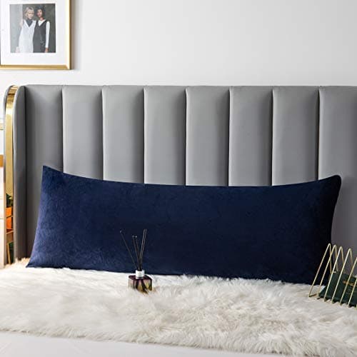 uwkcy Velvet Body Pillow Cover/Case Pillowcase with Hidden Zipper, Soft and Cozy, Zippered Flannel Body Pillow Case (20 x 48 Inch, Navy Blue, 1-Piece)