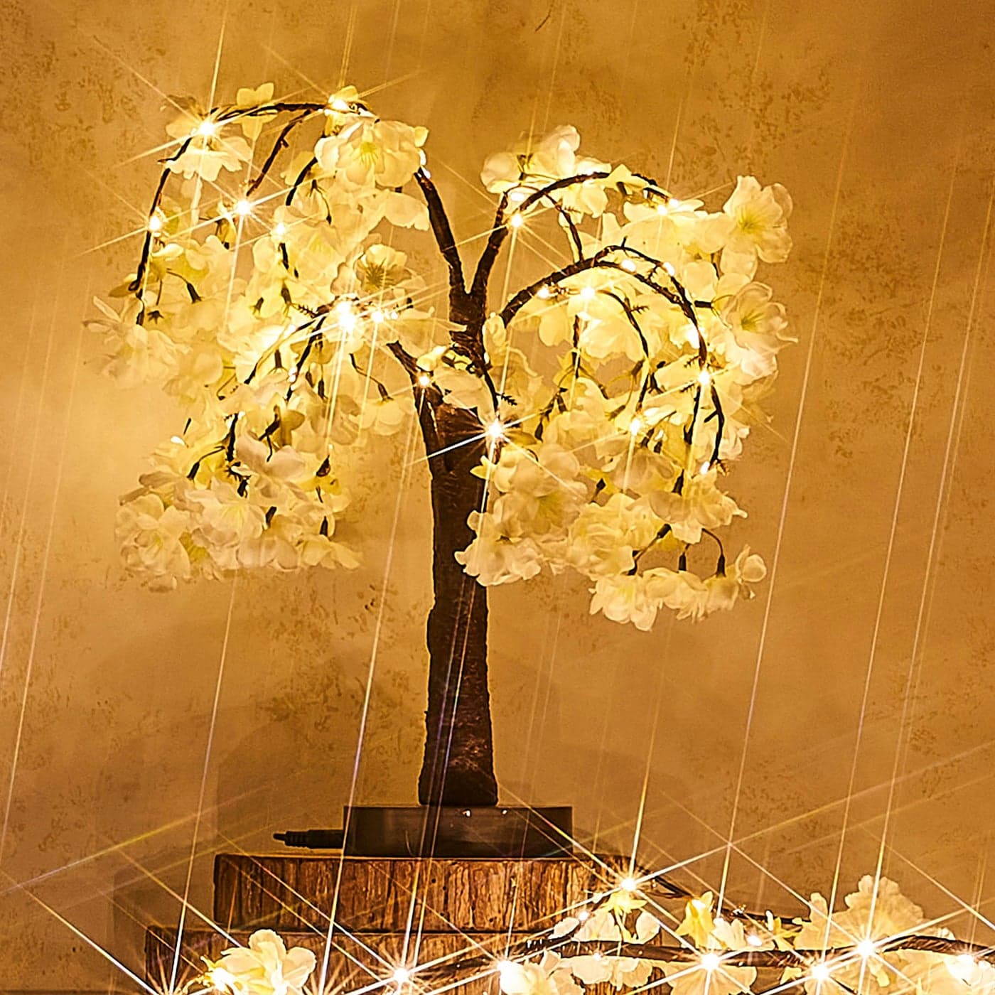 Fudios Lighted White Cherry Blossom Tree 40 LED 18IN Japanese Room DecorArtificial Flower Tree with Lights Battery USB Plug for Wedding Party Summer Mantle Decoration