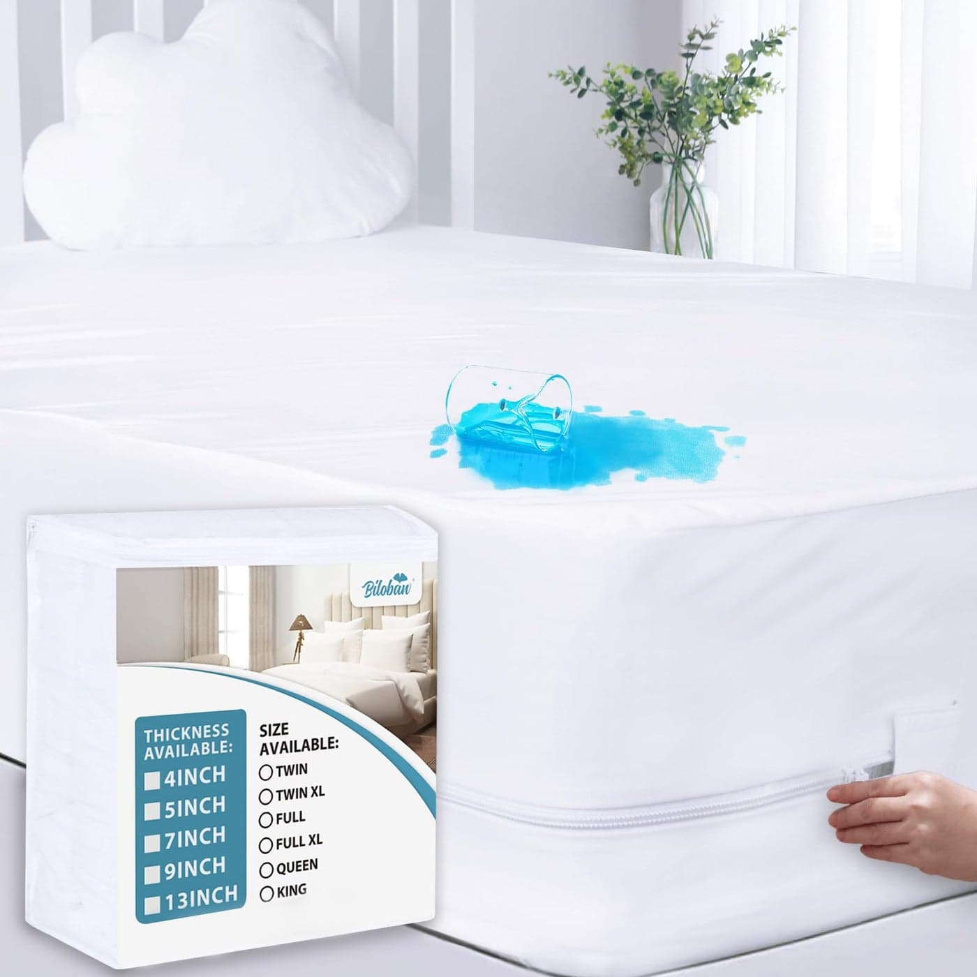 Waterproof Mattress Protector (4/5/7/9Inches) King, Zippered Mattress Cover, High Profile Mattress Encasement, 6 Sides Wrapping