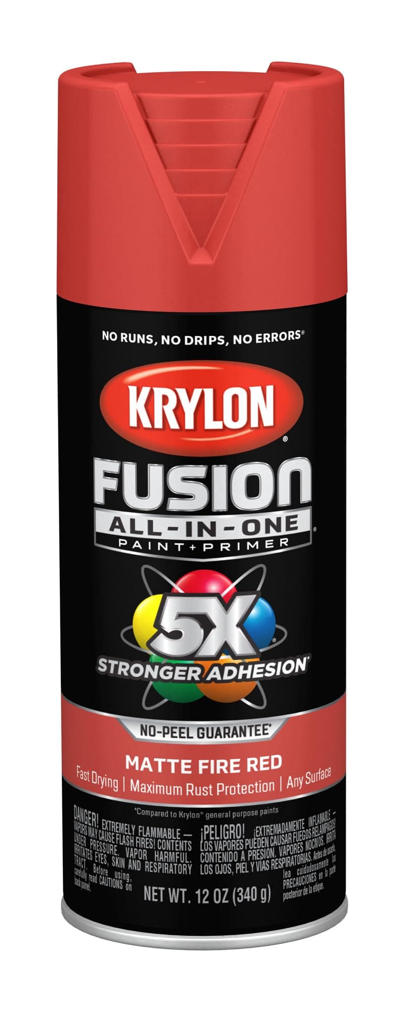 Krylon Fusion All-In-One Adhesive Spray Paint for Indoor/Outdoor Use, 12 oz, Fire Red