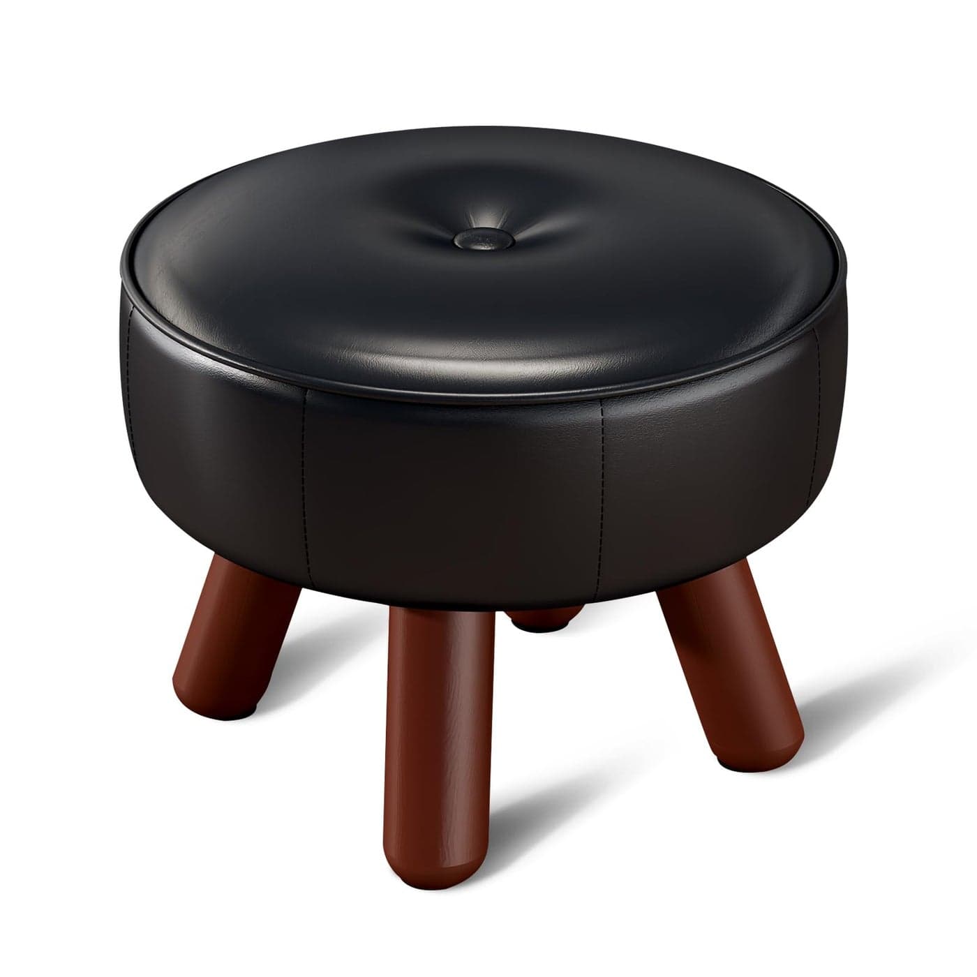 oakvivo 13in Small Foot Stool Ottoman Round Faux Leather Foot Rest Footstool Ottomans with Rubber Legs Under Desk Footrest for Couch Living Room Bedroom Office 13L x 13W x 102H Black