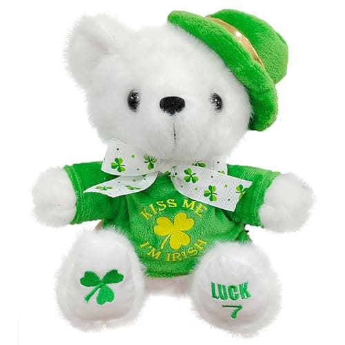 Ziyutam St Patricks Day Green Teddy Bear Stuffed Animal Teddy Bear 3Leaf Clover Plush Toys St Patricks Day Gifts for Kids StPatricks Day Indoor Outdoor Part Decorations