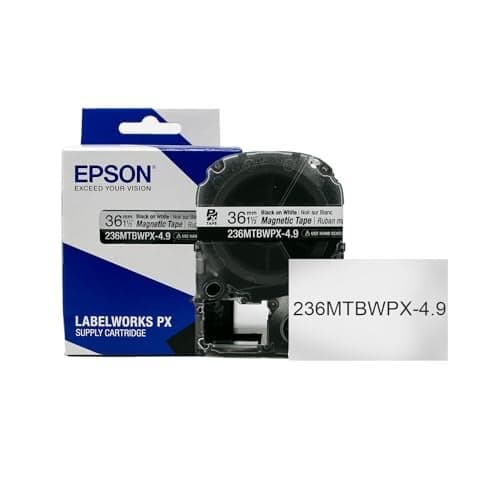 LABELWORKS 236MTBWPX-4.9 Magnetic Tape Cartridge - Black on White Magnet Label Maker Tape - 1.5" (36MM) Wide, 4.9 ft, White