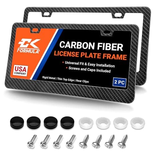 CK Formula Premium Carbon Fiber Style License Plate Frames – 2-Pack, Stainless Steel, Rust-Proof, Rattle-Free, Weather-Resistant, Universal Fit for Front & Rear – Slim Top Design with Screw Caps
