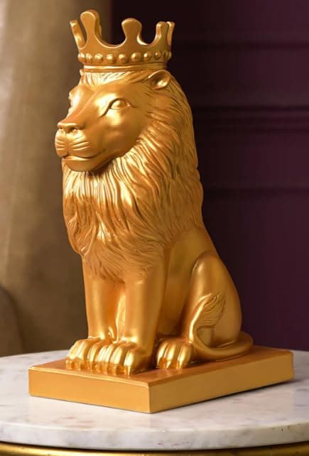 SOZORI Royal Lion King Sculpture Table Accents I For Home Decor, Office Decor Antique Statue Figurine for Living Room, House Warming Gifts I Made in India Resin Show Pieces (1 x Lion King Statue Gold)