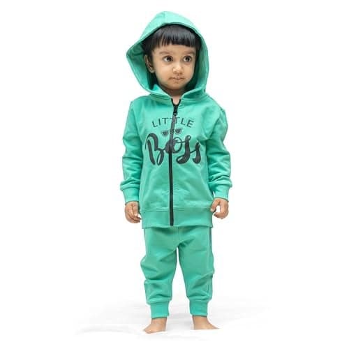 ARIEL Kids Cotton Fleece Full Sleeve Zipper Hoodie Sweatshirt & Sweatpant Clothing Set for Boys and Girls (LITTLBOSS_18-24 month)