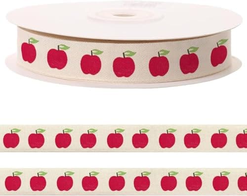 CHMOART 10 Yards Red Apples Natural Ribbon for Crafting Sewing 35 Inch Herringbone Cotton Ribbons for Gift Wrapping Back to School Ribbons for Hair Bow Birthday Accessories