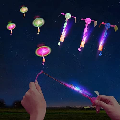 lpvoqpth 25 Sets LED Flying Set 25 Slingshot25 Glow Helicopter50 Pcs Flying Toy Outdoor Toys Glow in the Dark Party Supplies Party Favors for Kids 81248