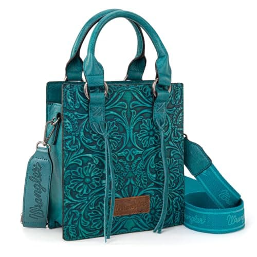 Wrangler Embossed Crossbody Purse for Women Wallet Women Western Cross body Purses Fringe Top handle handbag and small Purse WG271-8119TQ