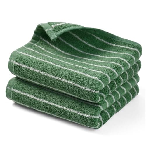 Jacquotha Hand Towels for Bathroom Green Striped - 2-Piece Premium Quick Drying Towels for Kitchen Spa Workout, Stylish Compact for Hand Face Hair, 14” x 29”