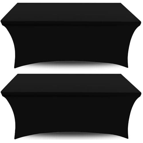 White Classic Stretch Spandex Table Covers 4FT Pack of 2 Fitted Tablecloths for Rectangle Tables Stretchy Wrinkle Resistant Folding Table Cover Black