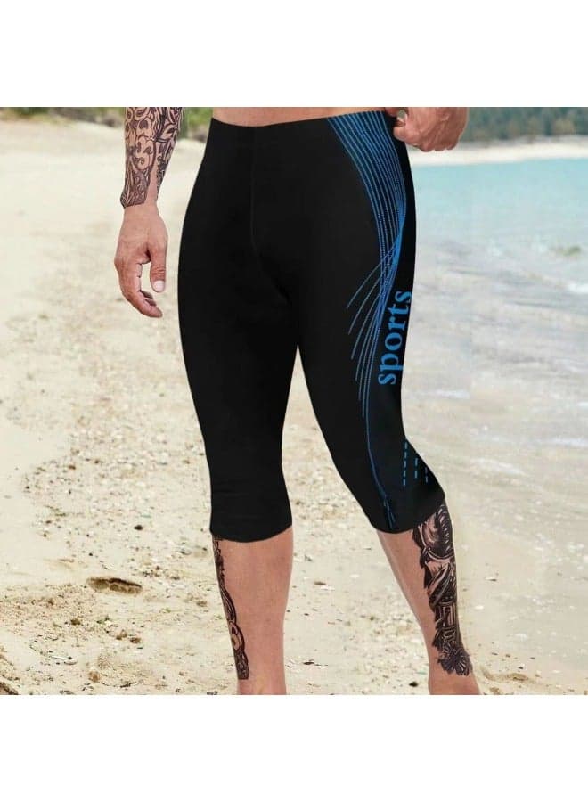 2024 Men's Swimming Training Running Beach High Waist Plus Size Multi-functional Sports Shorts-Color:Black And Blue Letters-