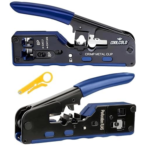 COOLCOLD RJ45 Crimping Tool | Pass Through Ethernet Crimp Tool for Cat5 Cat6 Cat7 | Multifunctional 6P 8P RJ11 RJ12 RJ45 Modular Tool | Alloy Carbon Steel Network Cable Crimper STP UTP