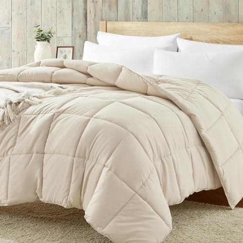 Homelike Moment Comforters Queen Size Beige Duvet Insert Down Alternative Bed Queen Comforter Lightweight Bedding Comforters Full Size Quilted Soft All Season Beige