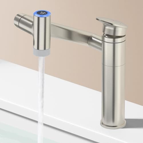 SINGSUO 1080Rotatable Bathroom Vanity Faucet 1 Hole Height Adjustable Single Handle Sink Faucet Bathroom with 2 Water Outlet Modes Bar Sink Tap with Temperature Display Brushed Nickel